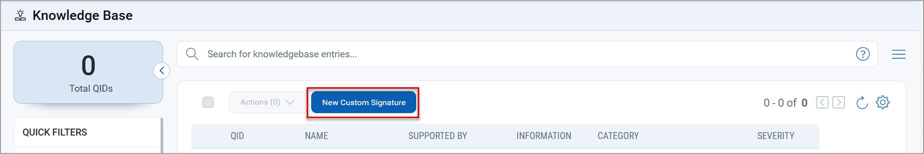New Custom Signature option in Knowledge Base tab. 