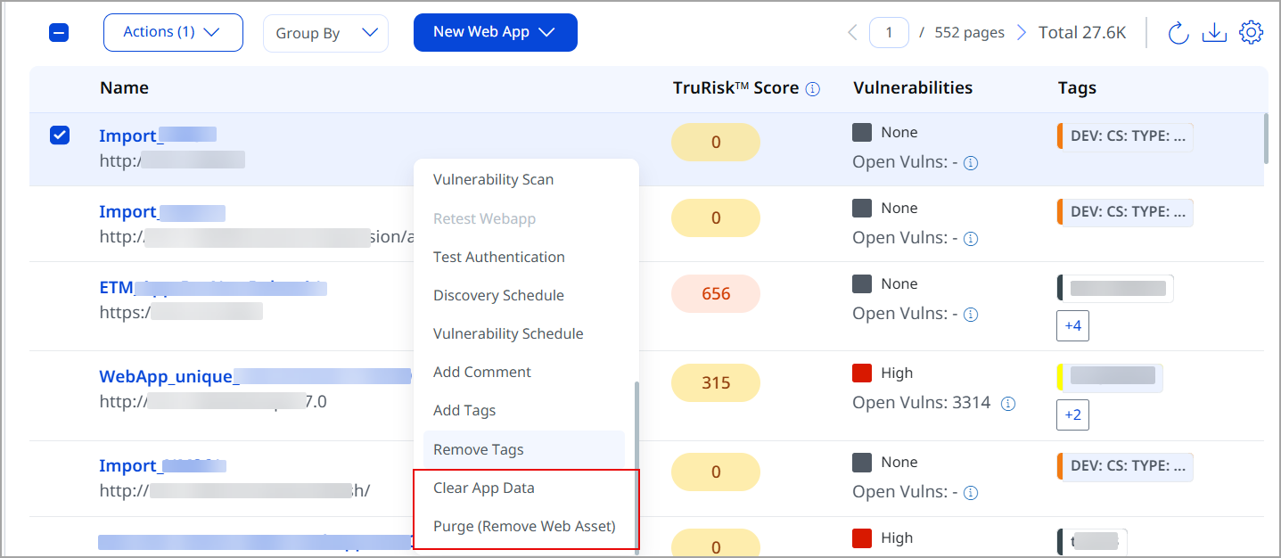 The ClearApp Data and  Purge are the renamed terms