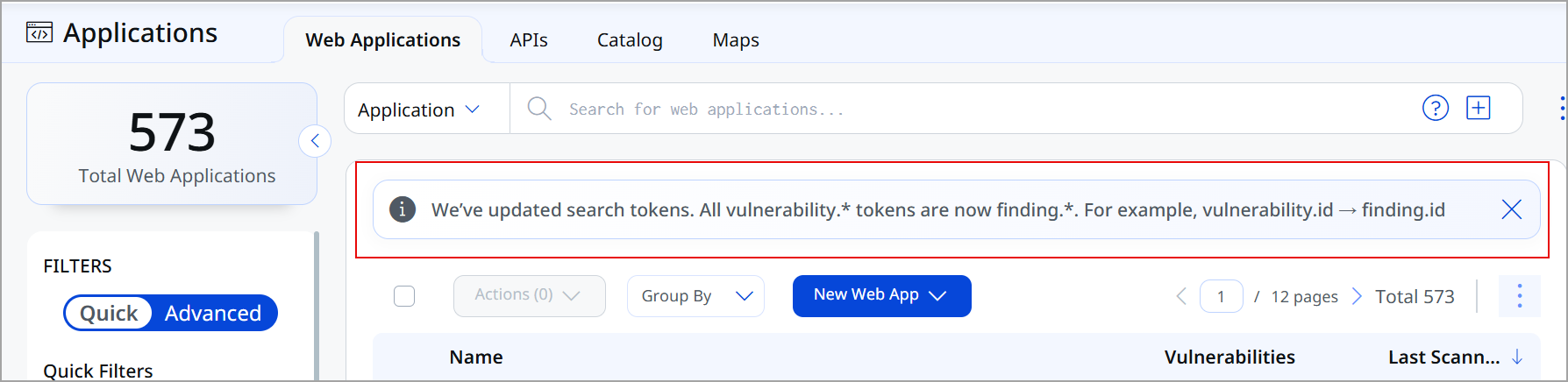 search for tokens using finding
