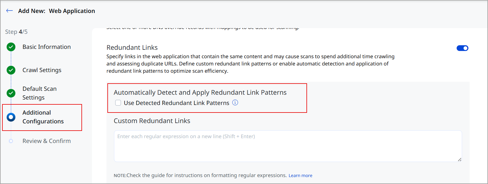 User can auto apply the redundant link patterns.