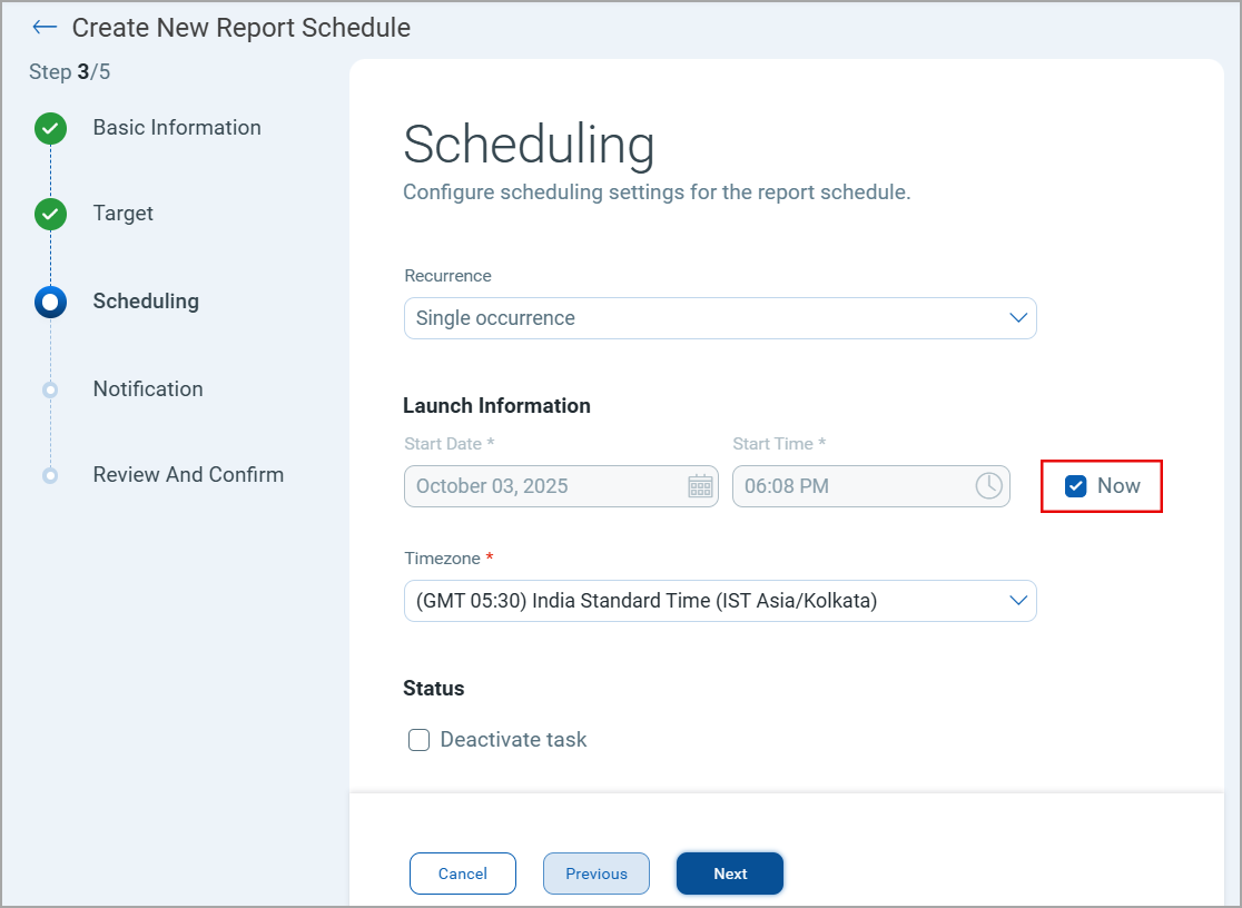Create New Report Schedule.