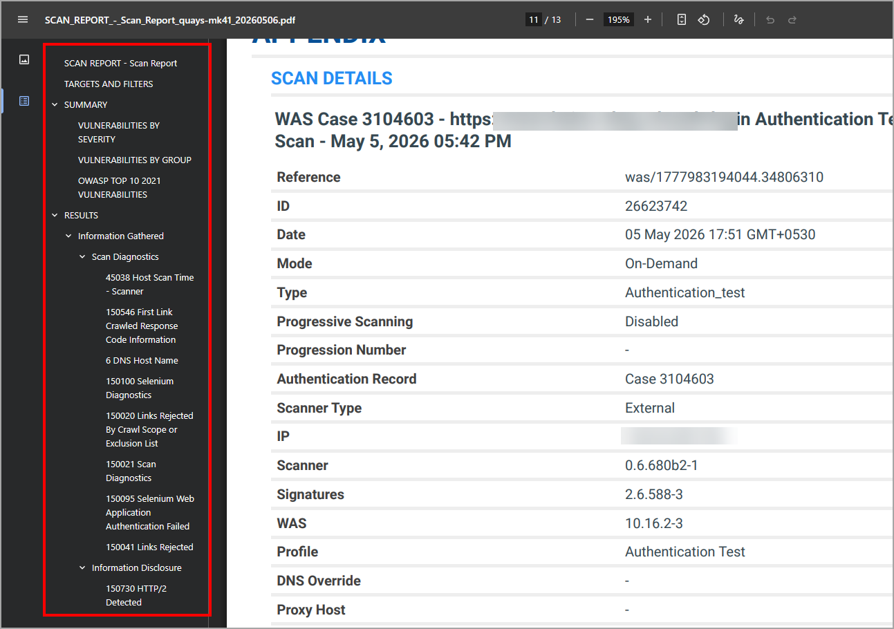 Reports PDF with bookmarks.