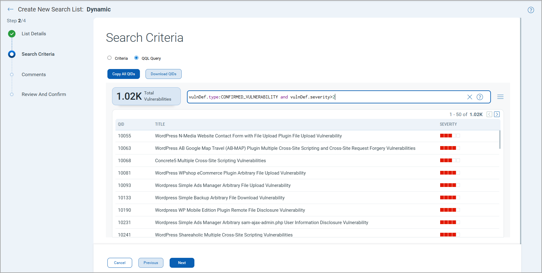 Dynamic search list search criteria using QQL Tokens.