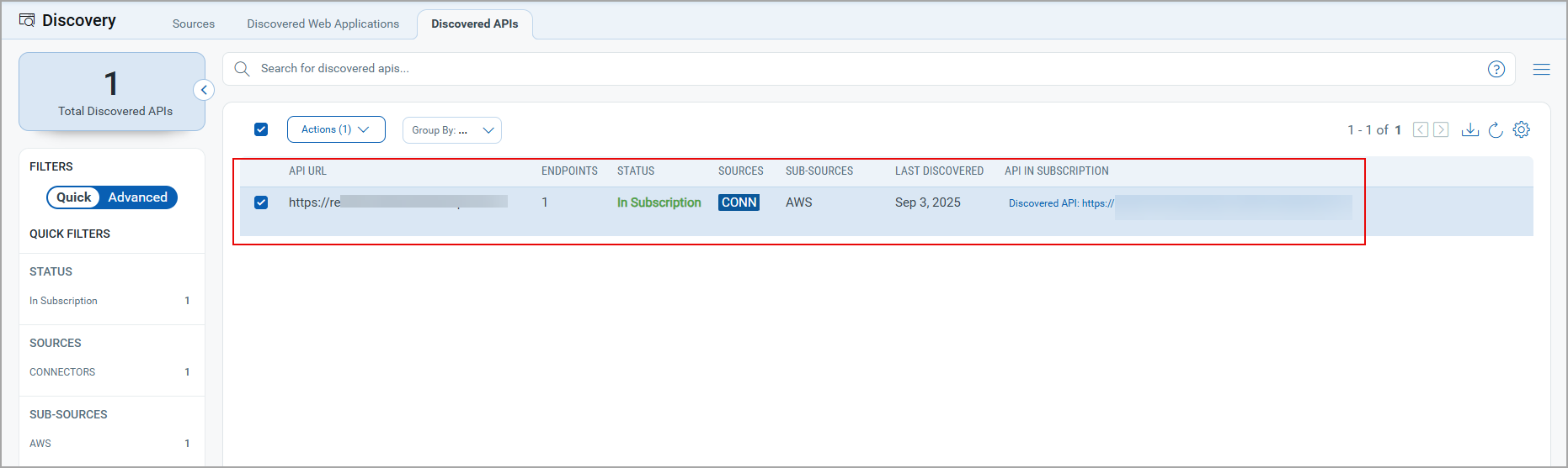 APIs discovered with MuleSoft connectors in the Discovered APIs tab.
