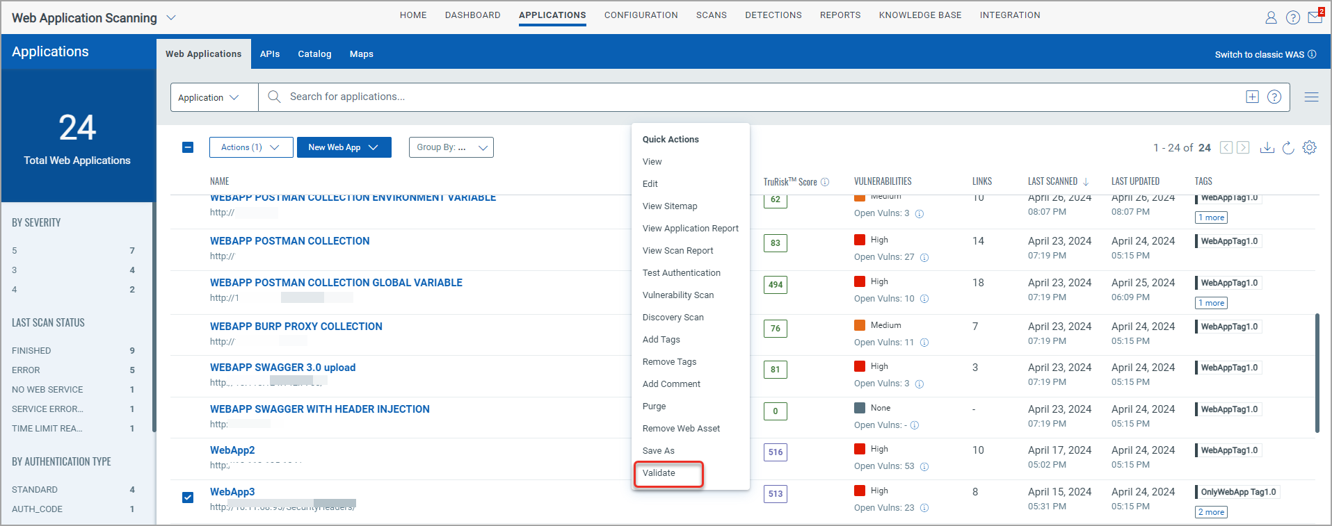 validate web application.
