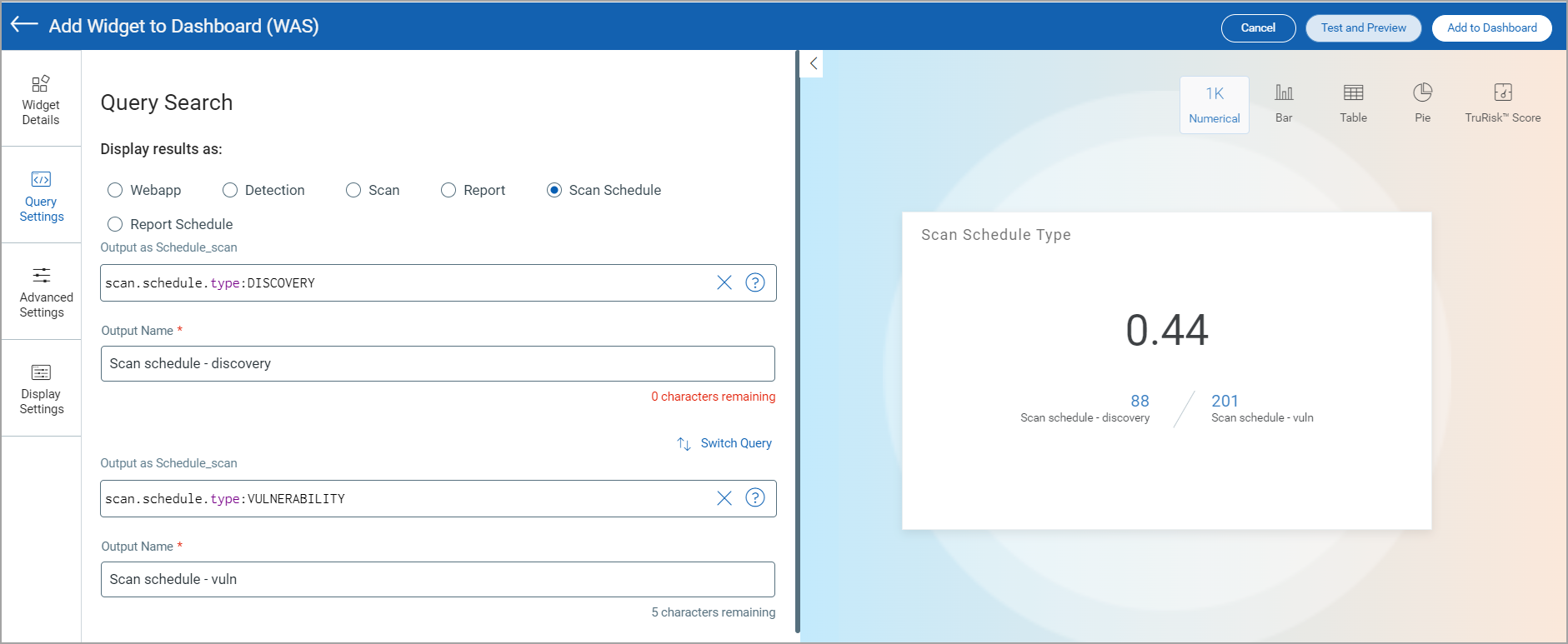 scan schedule widget creation