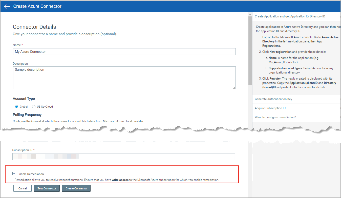 Option to enable remediation for Azure connector