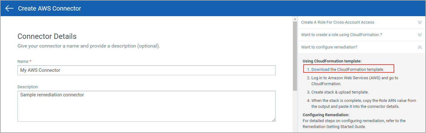 Link to download the cloud formation template for AWS.