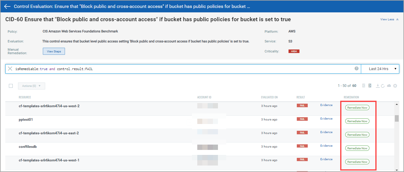 Remediate Now button that triggers remediation on click <strong>.