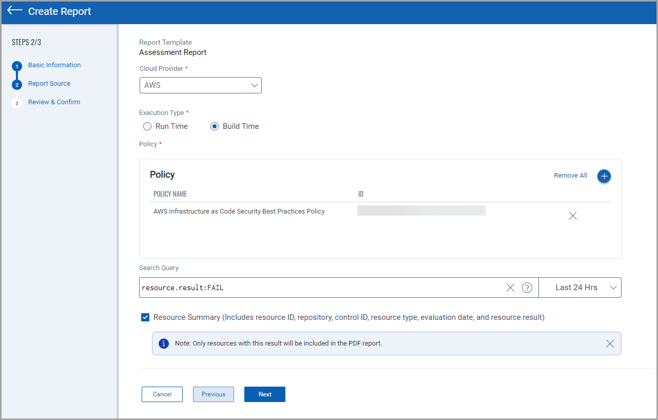 The various options in the report settings.