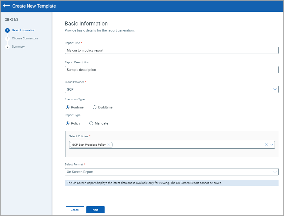 Basic information required during new template creation.