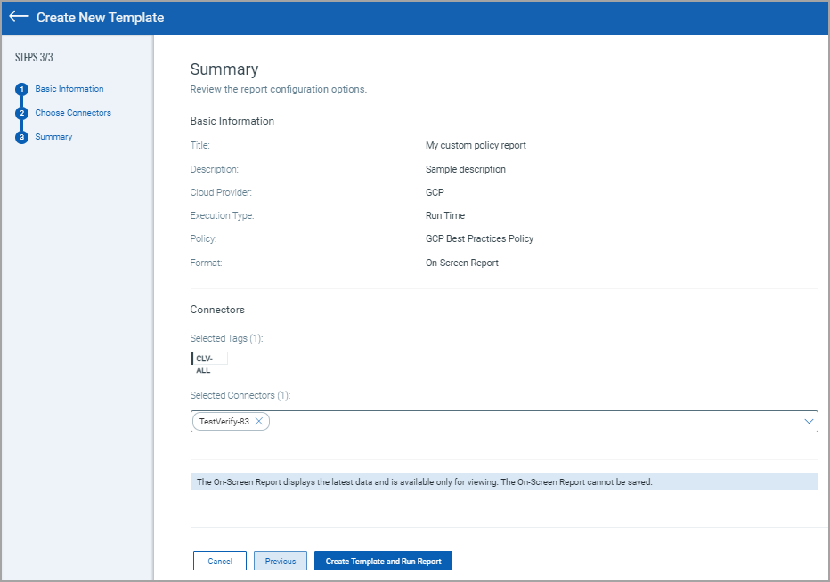 Summary of the report template configuration.