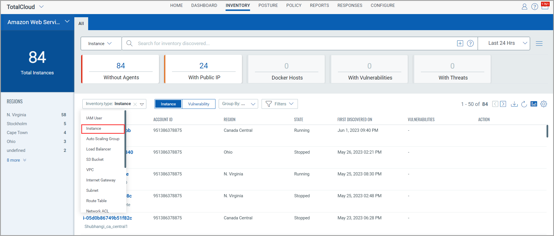 Choose Instance resource type from the Resource drop-down.