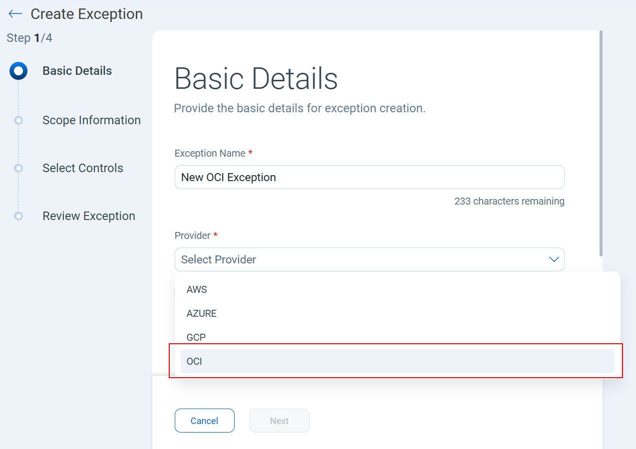 new oci exception