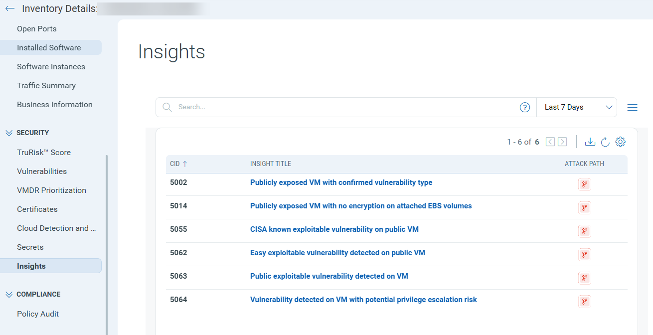 Attack path insight detail panel at the instance level