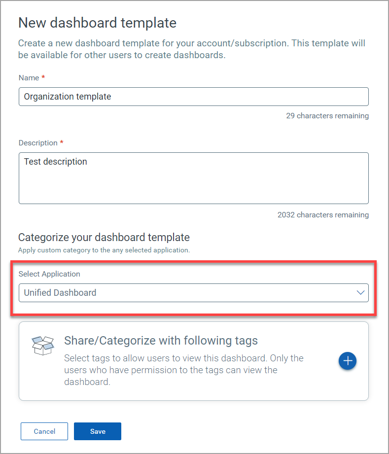 Create template from this Dashboard window