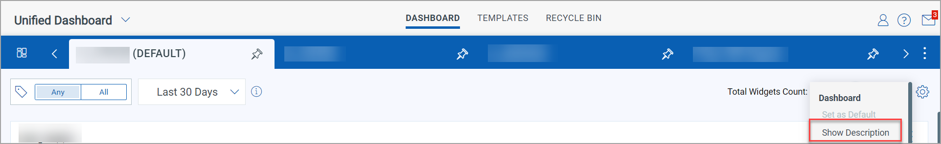 Show Dashboard description option.