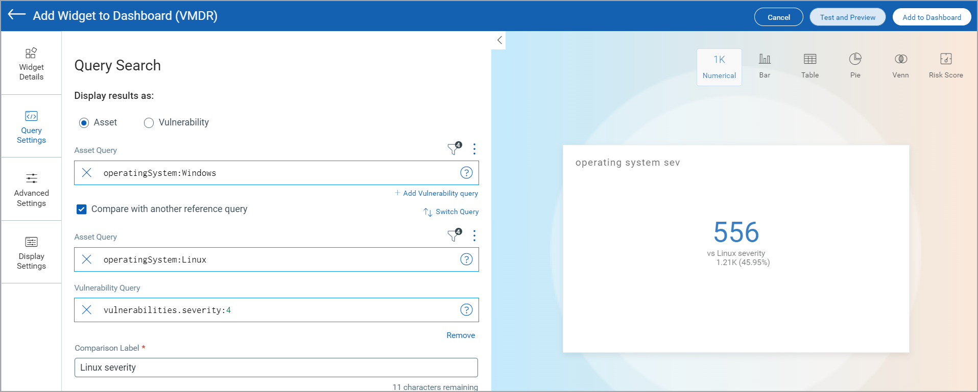 comparison of queries in count widget