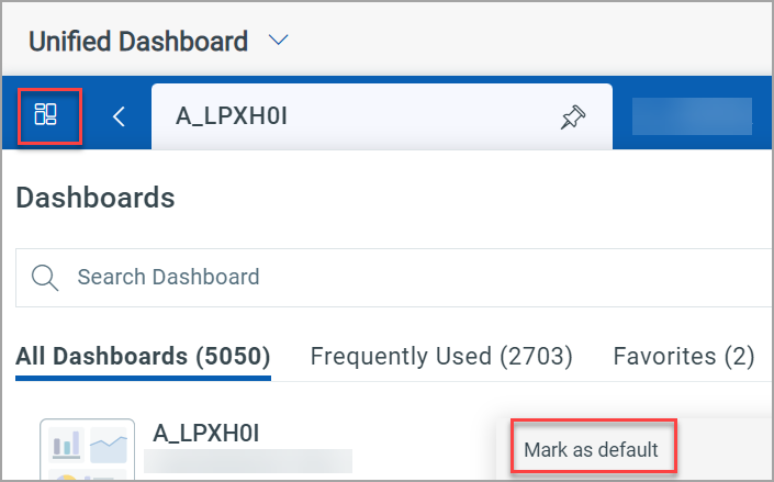 Mark as Default Dashbboard option from Dashboard picker