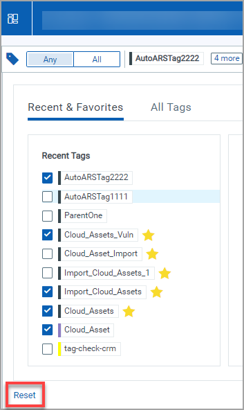 Reset button in Tag tree