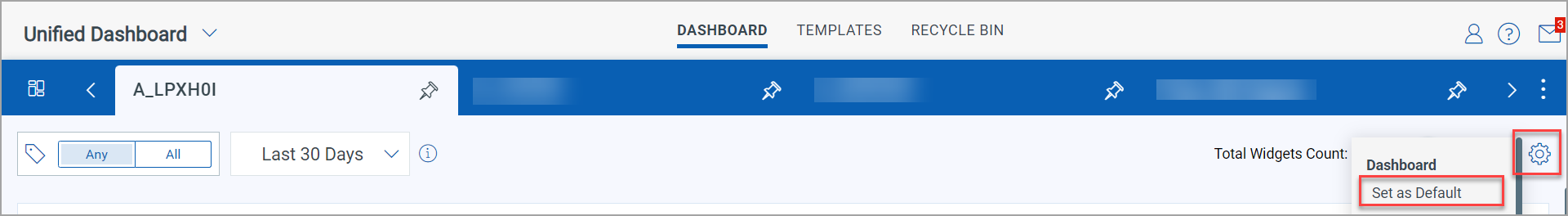 Set as Default Dashbboard option from Tools menu