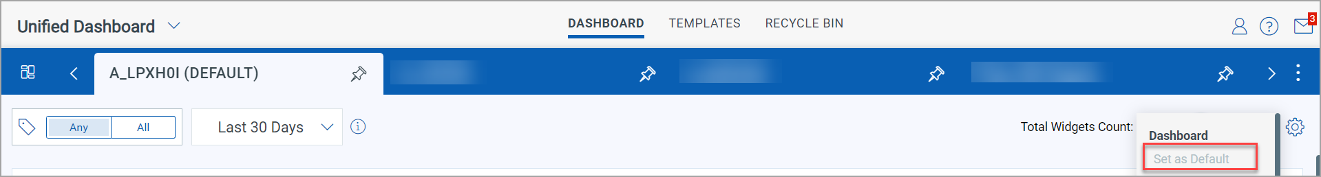 Mark Default option in Manage Dashboards