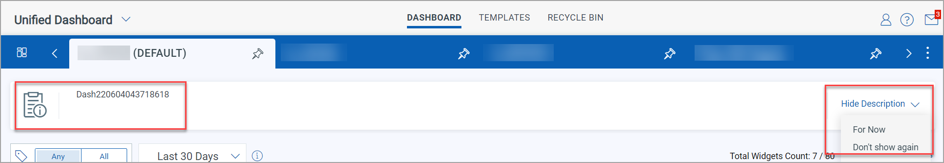 Dashboard description on dashboard page.