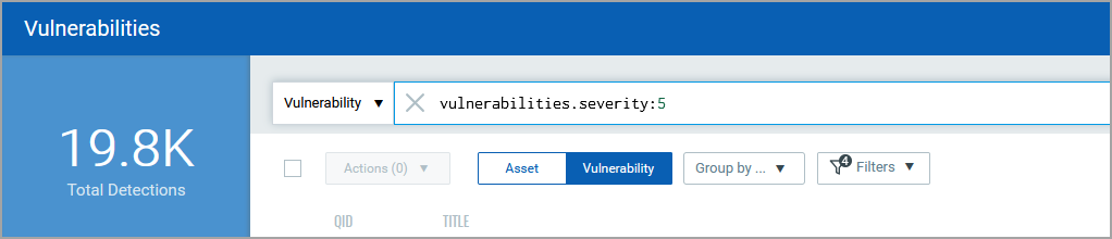 Search query example to find out the number of vulnerabilities of severity 5.