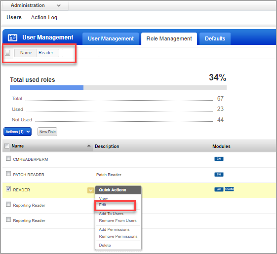 Role Management tab in Admin Utitlity