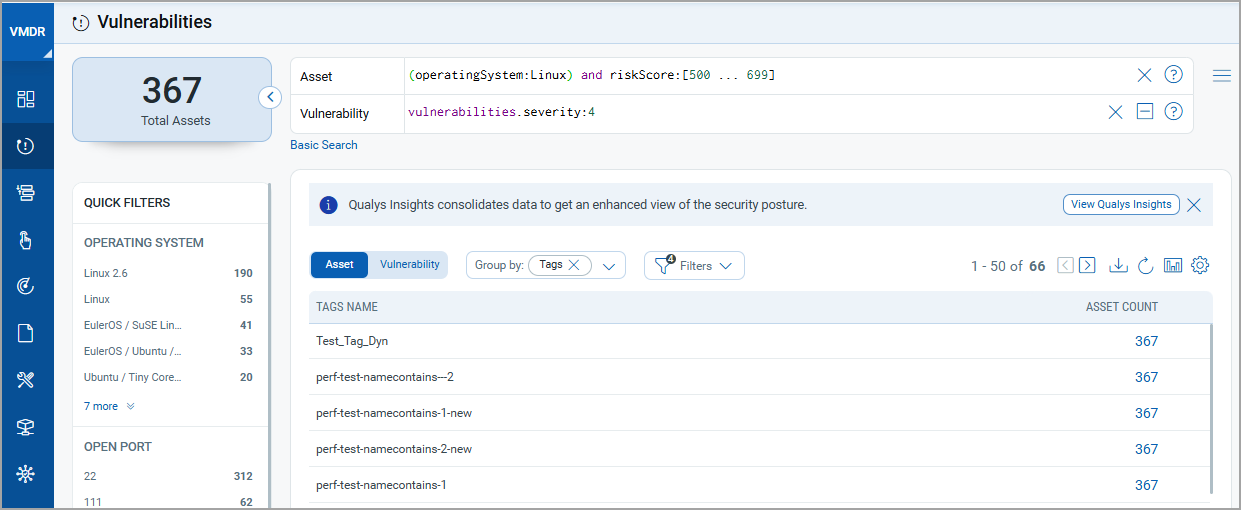 Vulnerabilities page after selecting outer circle of the bubble widget