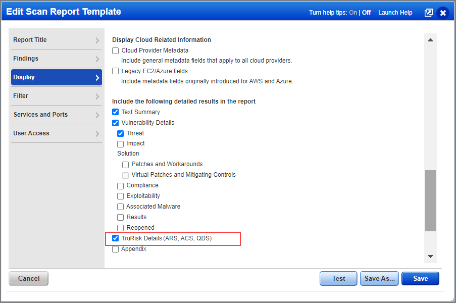 TruRisk Details Display option