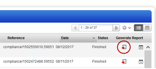 Generate Report Icon on Scans list