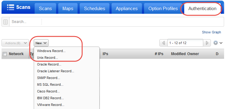 Authentication tab for creating Unix and Windows authentication records for EC2 instances