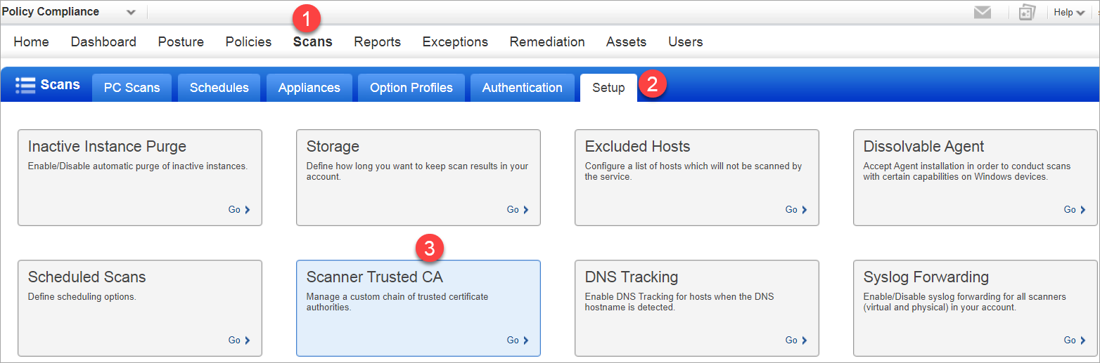 Displaying Scanner Trusted CA on dashboard.