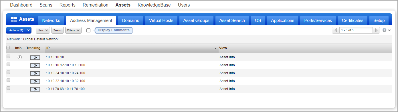 Address Management list