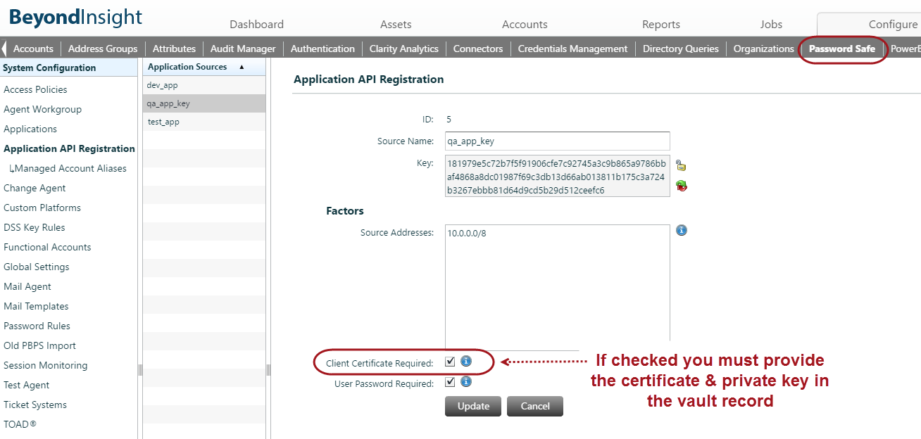 BeyondInsight UI Client Certificate Required Checkbox