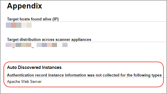 appendix section of scan results showing authentication types for which no instances