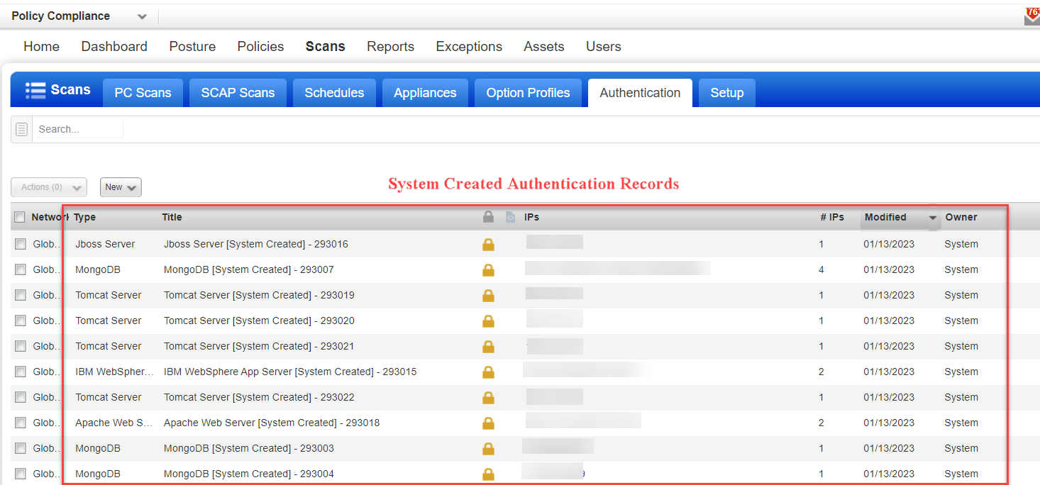 system created authentication records on Authentication tab