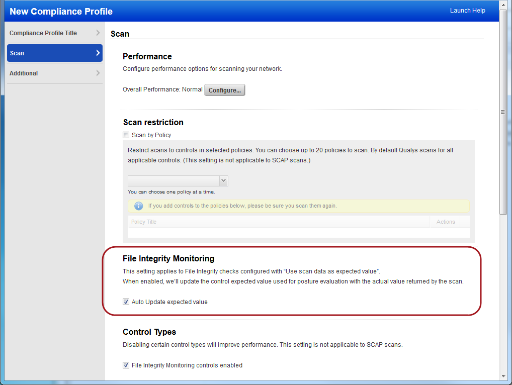 Compliance Profile with Auto Updated expected value option selected