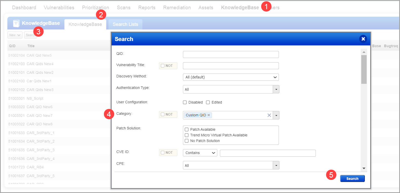 selecting Custome QID in KnowledgeBase search.