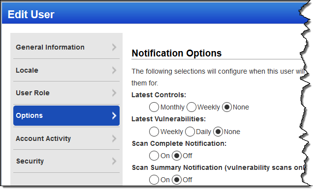 Email notification options in user profile