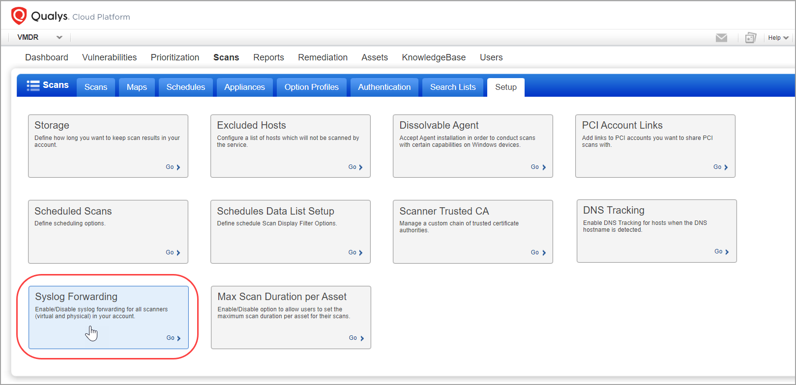 Scans Setup Syslog Forwarding