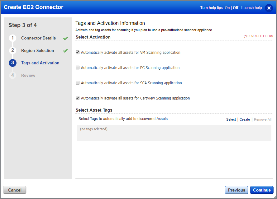 Create new EC2 connector in asset view