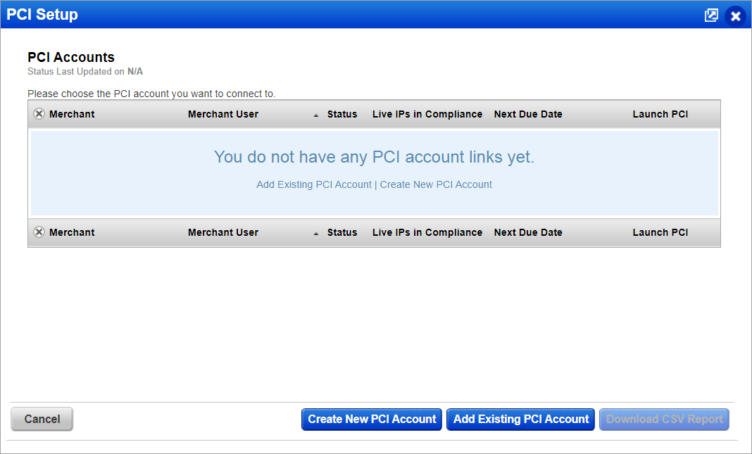 PCI setup window