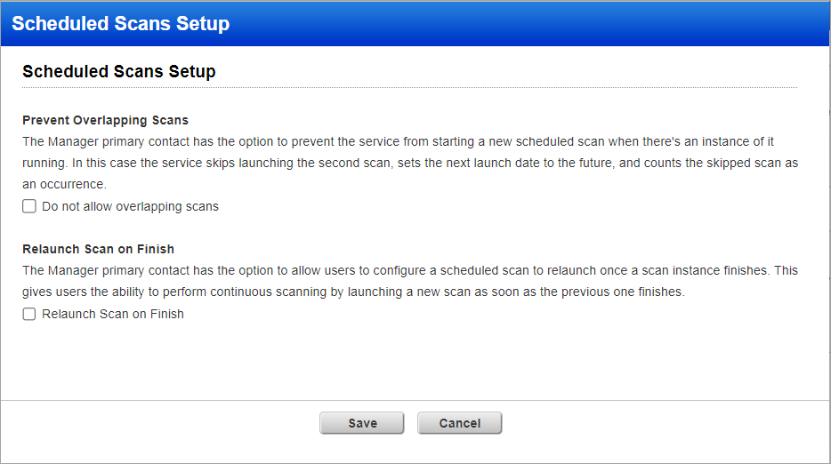 Scheduled scans setup window