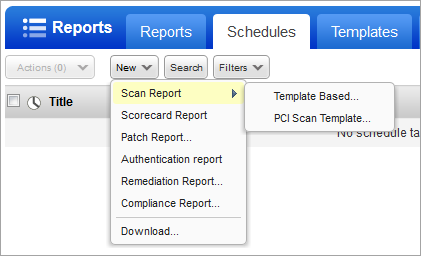 New Scan Report menu option under Schedules