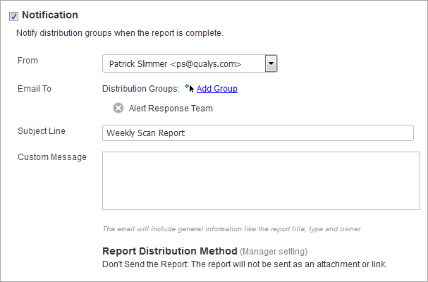 Notification options for report