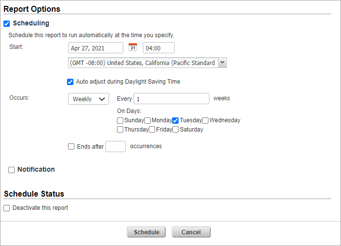 Scheduling options