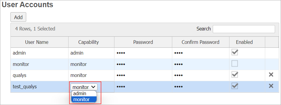Adding username with user privilege as monitor.