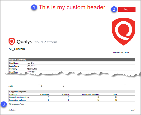 First Page of Report with Custom Details